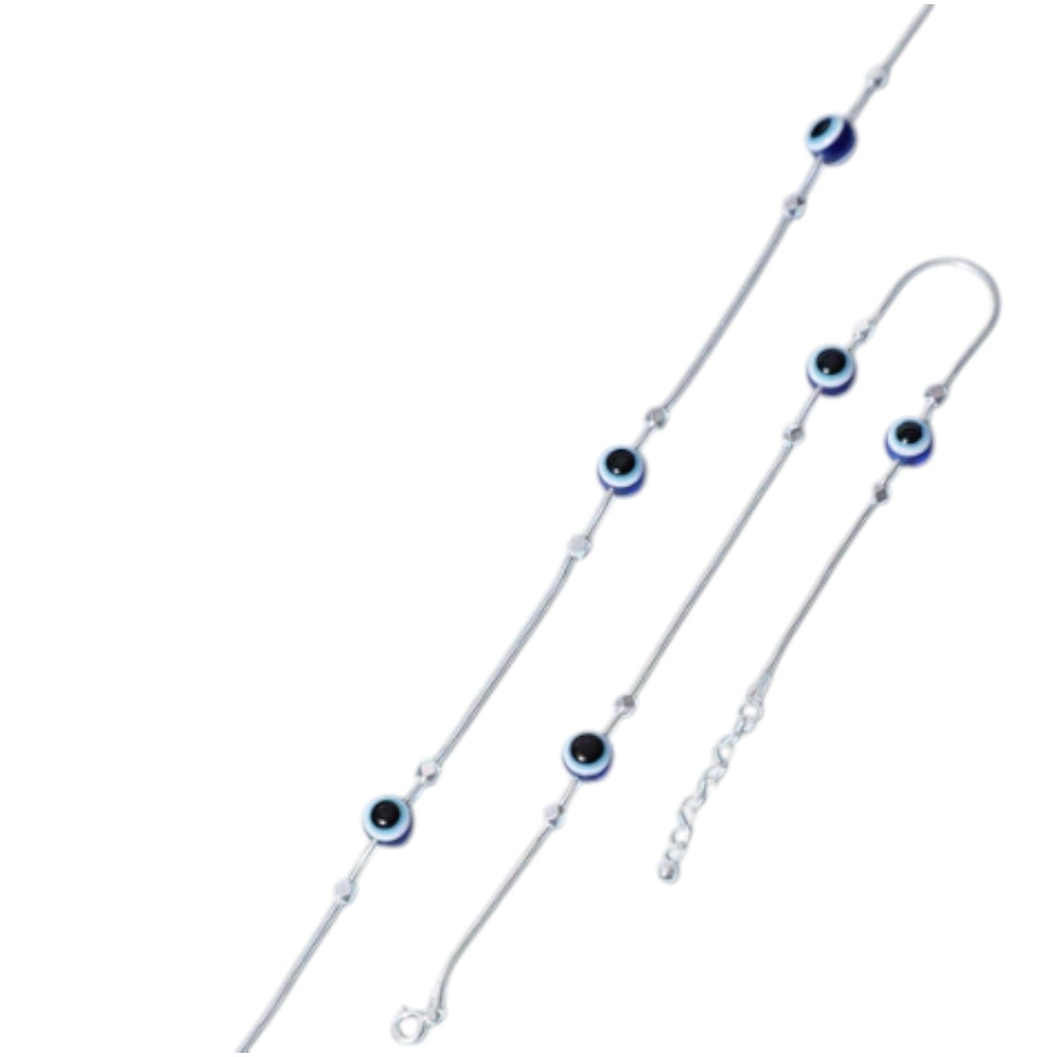 Evil Eye Beaded Rhodium Plated 925 Sterling Silver Chain Anklet By Kesardeep Impex For Women